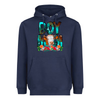 Navy Boy Mom Flowers Cow Heavyweight Hoodie - CowCowDesign