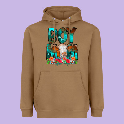Boy Mom Flowers Cow Heavyweight Hoodie Designed By Cowcowdesign