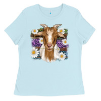Baby Blue easter goat daisys leopard wooden Ladies Tee - Artiststas