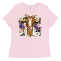 Bubblegum Pink easter goat daisys leopard wooden Ladies Tee - Artiststas