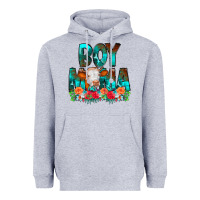 Heather Grey Boy Mama Flowers Cow Heavyweight Hoodie - CowCowDesign