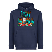 Navy Boy Mama Flowers Cow Heavyweight Hoodie - CowCowDesign