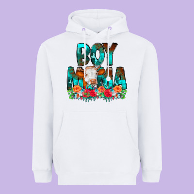 Boy Mama Flowers Cow Heavyweight Hoodie Designed By Cowcowdesign