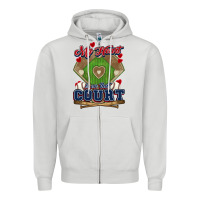 Dove Grey My heart is on that court Baseball Zipper Hoodie - HowdyJamesFarm