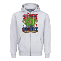 Heather Grey My heart is on that court Baseball Zipper Hoodie - HowdyJamesFarm