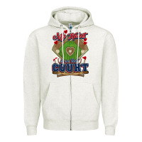 Oatmeal Heather My heart is on that court Baseball Zipper Hoodie - HowdyJamesFarm