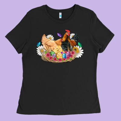 Easter Coop Animals Farm Chicken Chiks Rooster Flowers Butterfly Ladies Tee Designed By Artiststas