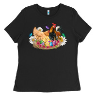 Black easter coop animals farm chicken chiks rooster flowers butterfly Ladies Tee - Artiststas