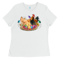 White easter coop animals farm chicken chiks rooster flowers butterfly Ladies Tee - Artiststas