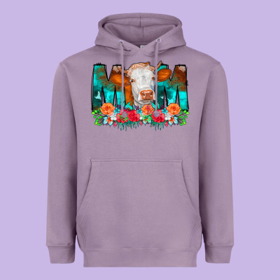 Cow Mom Turquoise Tooled Leather Flowers Heavyweight Hoodie Designed By Cowcowdesign
