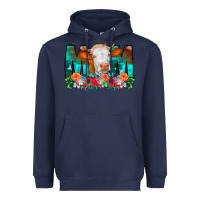 Navy Cow Mom Turquoise Tooled Leather Flowers Heavyweight Hoodie - CowCowDesign