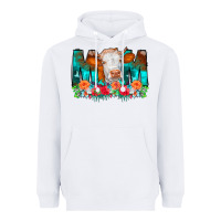 White Cow Mom Turquoise Tooled Leather Flowers Heavyweight Hoodie - CowCowDesign