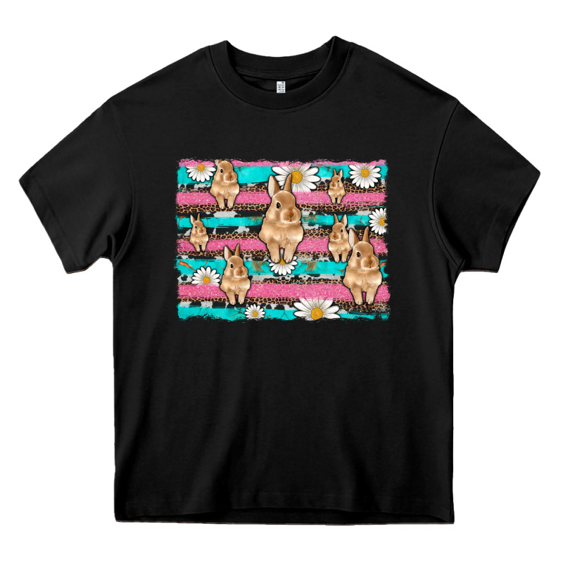 Easter Bunny With Daisy And Turquoise Cowhide Leopard  Background Heavy Core Tee by Artiststas | Teevron