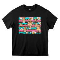 Black easter bunny with daisy and turquoise cowhide leopard  background Heavy Core Tee - Artiststas