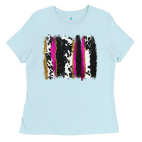 Baby Blue cow , yellow and pink glitter brushstrokes Ladies Tee - AdoDesignShop