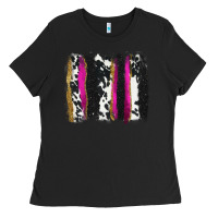 Black cow , yellow and pink glitter brushstrokes Ladies Tee - AdoDesignShop