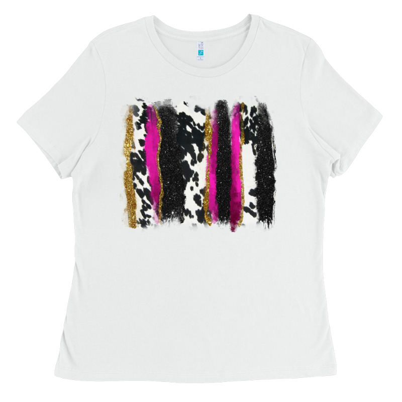 Cow , Yellow And Pink Glitter Brushstrokes Ladies Tee by AdoDesignShop | Teevron