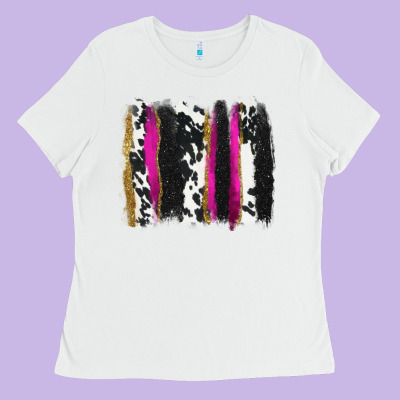 Cow , Yellow And Pink Glitter Brushstrokes Ladies Tee Designed By Adodesignshop