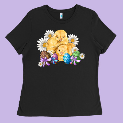 Chicks Eggs Daisy Easter Ladies Tee Designed By Artiststas