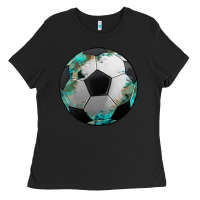 Black western sport soccer camouflage turquoise pattern Ladies Tee - Artiststas