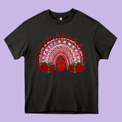 Valentine's Day Rainbow With Roses Heavy Core Tee Designed By Adodesignshop