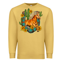 Antique Gold western horse cactus sunflowers horseshoe Premium Sweatshirt - OliviaCreatesArt