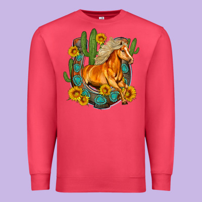Western Horse Cactus Sunflowers Horseshoe Premium Sweatshirt Designed By Oliviacreatesart
