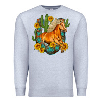 Heather Grey western horse cactus sunflowers horseshoe Premium Sweatshirt - OliviaCreatesArt