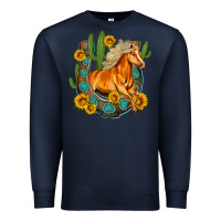 Navy western horse cactus sunflowers horseshoe Premium Sweatshirt - OliviaCreatesArt
