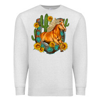 Oatmeal Heather western horse cactus sunflowers horseshoe Premium Sweatshirt - OliviaCreatesArt