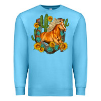 Ocean Blue western horse cactus sunflowers horseshoe Premium Sweatshirt - OliviaCreatesArt