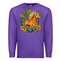 Purple western horse cactus sunflowers horseshoe Premium Sweatshirt - OliviaCreatesArt