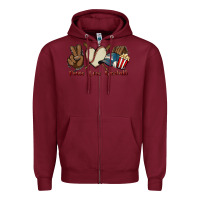 Burgundy Peace love Baseball Zipper Hoodie - HowdyJamesFarm