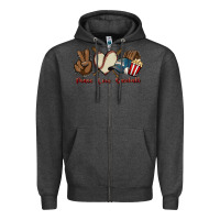 Charcoal Heather Peace love Baseball Zipper Hoodie - HowdyJamesFarm
