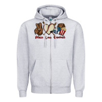 Heather Grey Peace love Baseball Zipper Hoodie - HowdyJamesFarm