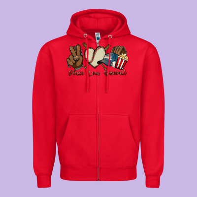 Peace Love Baseball Zipper Hoodie Designed By Howdyjamesfarm