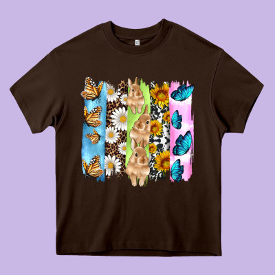 Easter Bunny Butterfly Daisy And Sunflower With Cowhide And  Leopard B Heavy Core Tee Designed By Artiststas