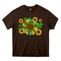 St Patricks Sunflowers With Shamrock And Glitters With Leopard Heavy Core Tee | Teevron