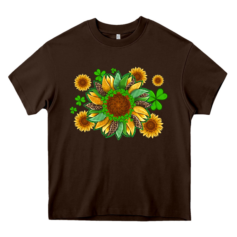 St Patricks Sunflowers With Shamrock And Glitters With Leopard Heavy Core Tee by Artiststas | Teevron