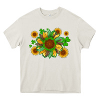 Cream st patricks sunflowers with shamrock and glitters with leopard Heavy Core Tee - Artiststas