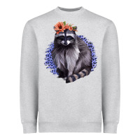 Heather Grey Raccoon with Flowers Heavyweight Sweatshirt - Bettercallsaul