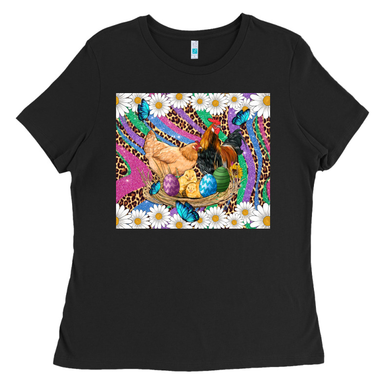 Easter Farm Chicken Chick Rooster Daisys Butterfly Sunflower Eggs Glit Ladies Tee by Artiststas | Teevron