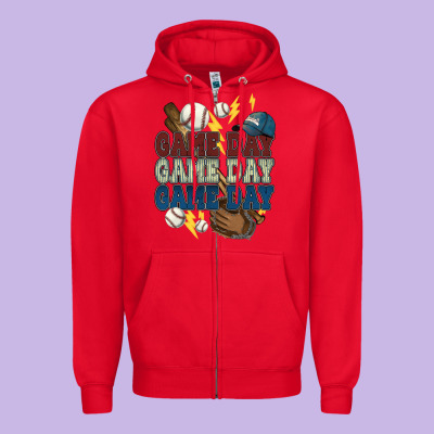 Game Day Lightning Bolt Baseball Zipper Hoodie Designed By Howdyjamesfarm
