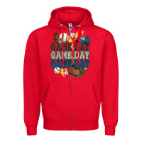 Red Game Day lightning bolt Baseball Zipper Hoodie - HowdyJamesFarm