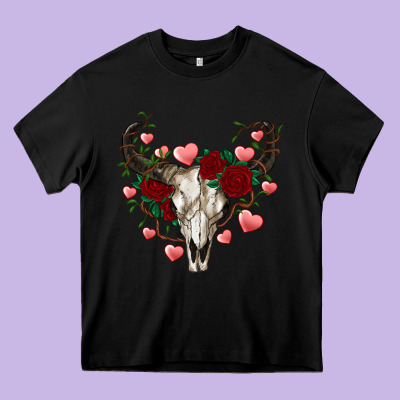 Valentine's Bull Skull Heavy Core Tee Designed By Adodesignshop