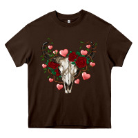 Chocolate Brown valentine's bull skull Heavy Core Tee - AdoDesignShop