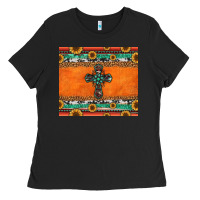 Black sunflowers cross aztec pattern Ladies Tee - Jasminsmagicworld