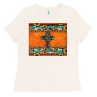 Bone sunflowers cross aztec pattern Ladies Tee - Jasminsmagicworld