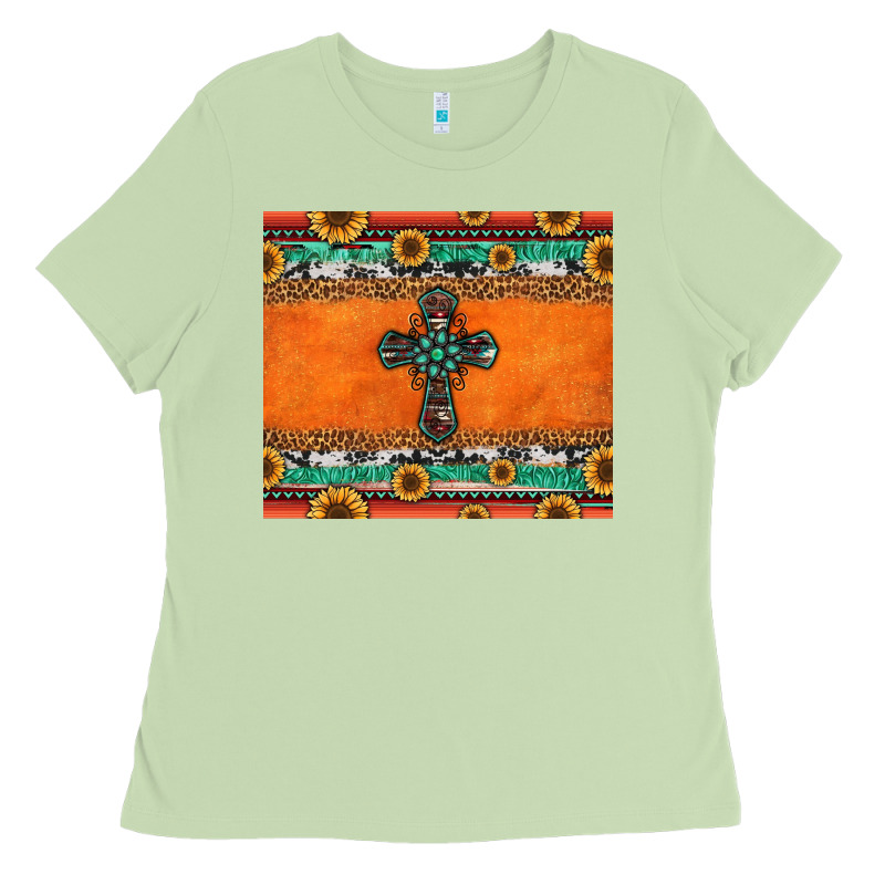Sunflowers Cross Aztec Pattern Ladies Tee by Jasminsmagicworld | Teevron