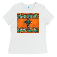 White sunflowers cross aztec pattern Ladies Tee - Jasminsmagicworld